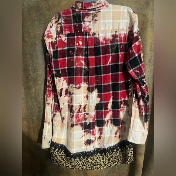 Red and Black Plaid Shirt with Leopard Accents - Picture 2 of 2
